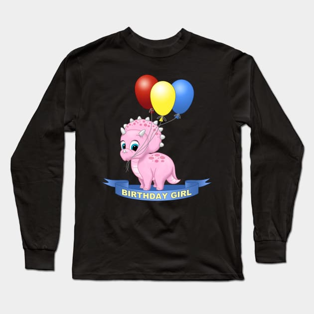 Birthday Girl Cute Pink Triceratops Dinosaur Long Sleeve T-Shirt by csforest